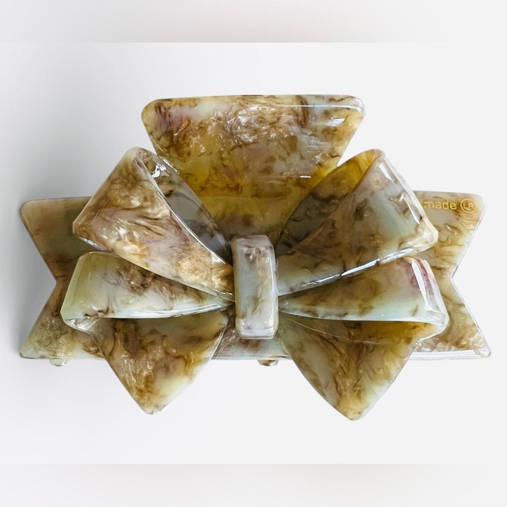 Acrylic Bow Claw Hair Clip Tan New